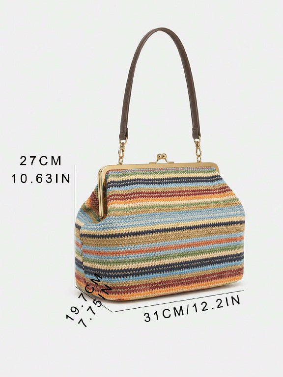 Fashionable Large Striped Woven Clutch