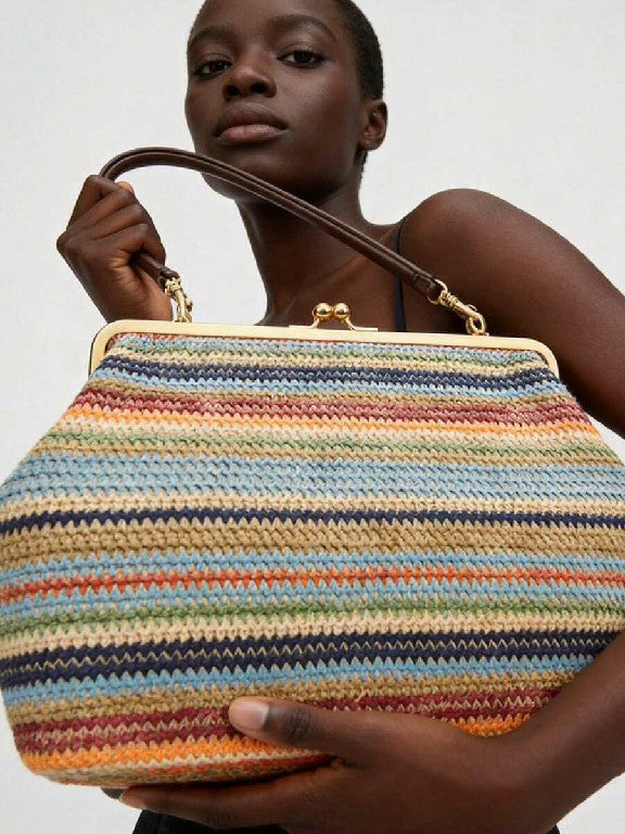 Fashionable Large Striped Woven Clutch