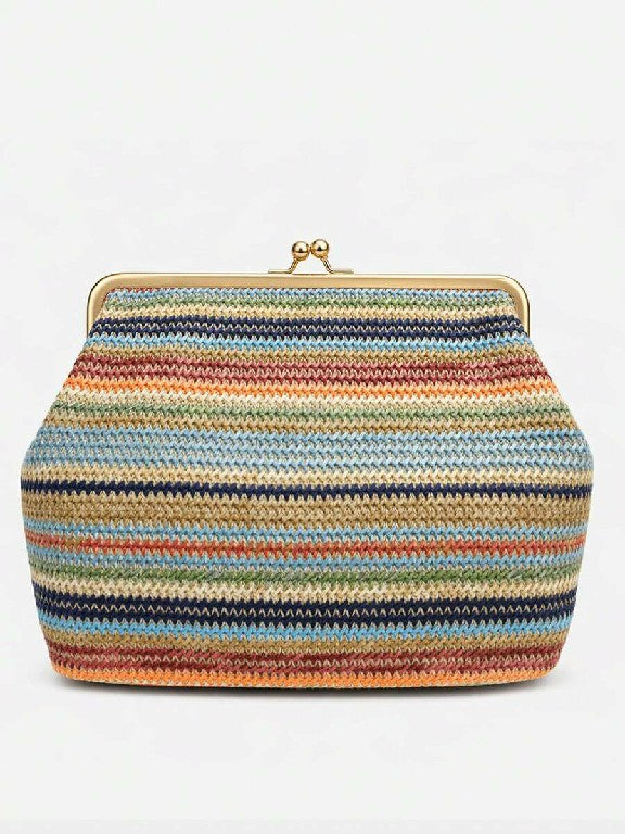 Fashionable Large Striped Woven Clutch