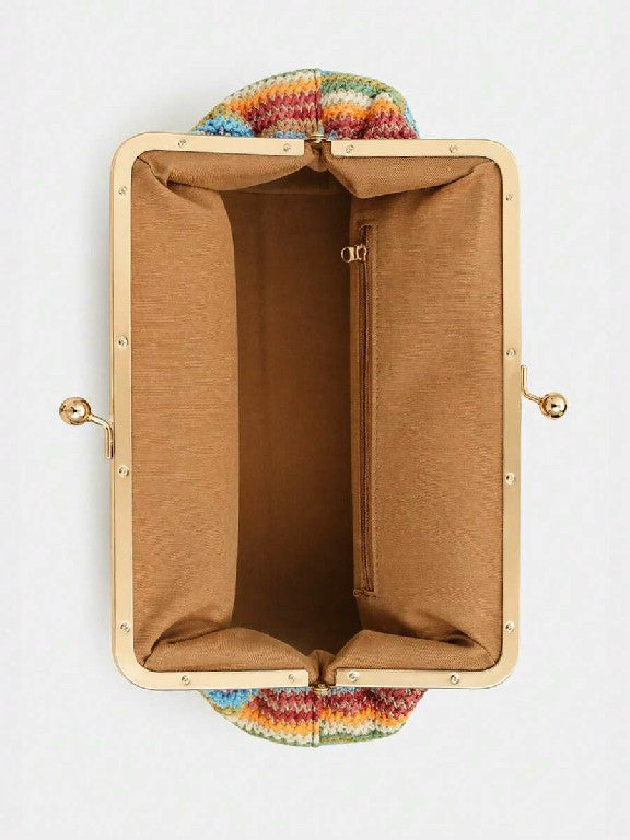 Fashionable Large Striped Woven Clutch