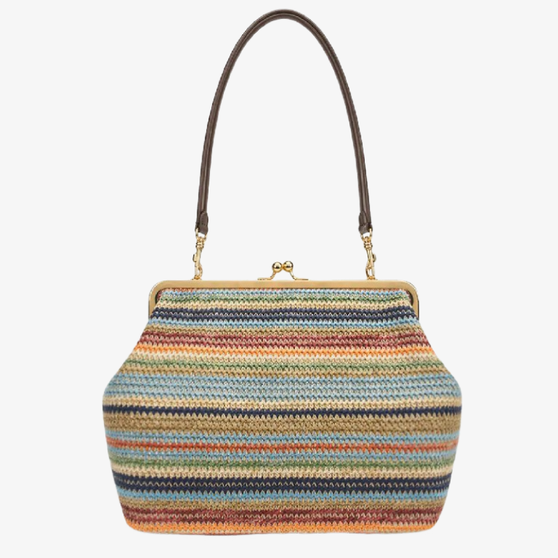 Fashionable Large Striped Woven Clutch
