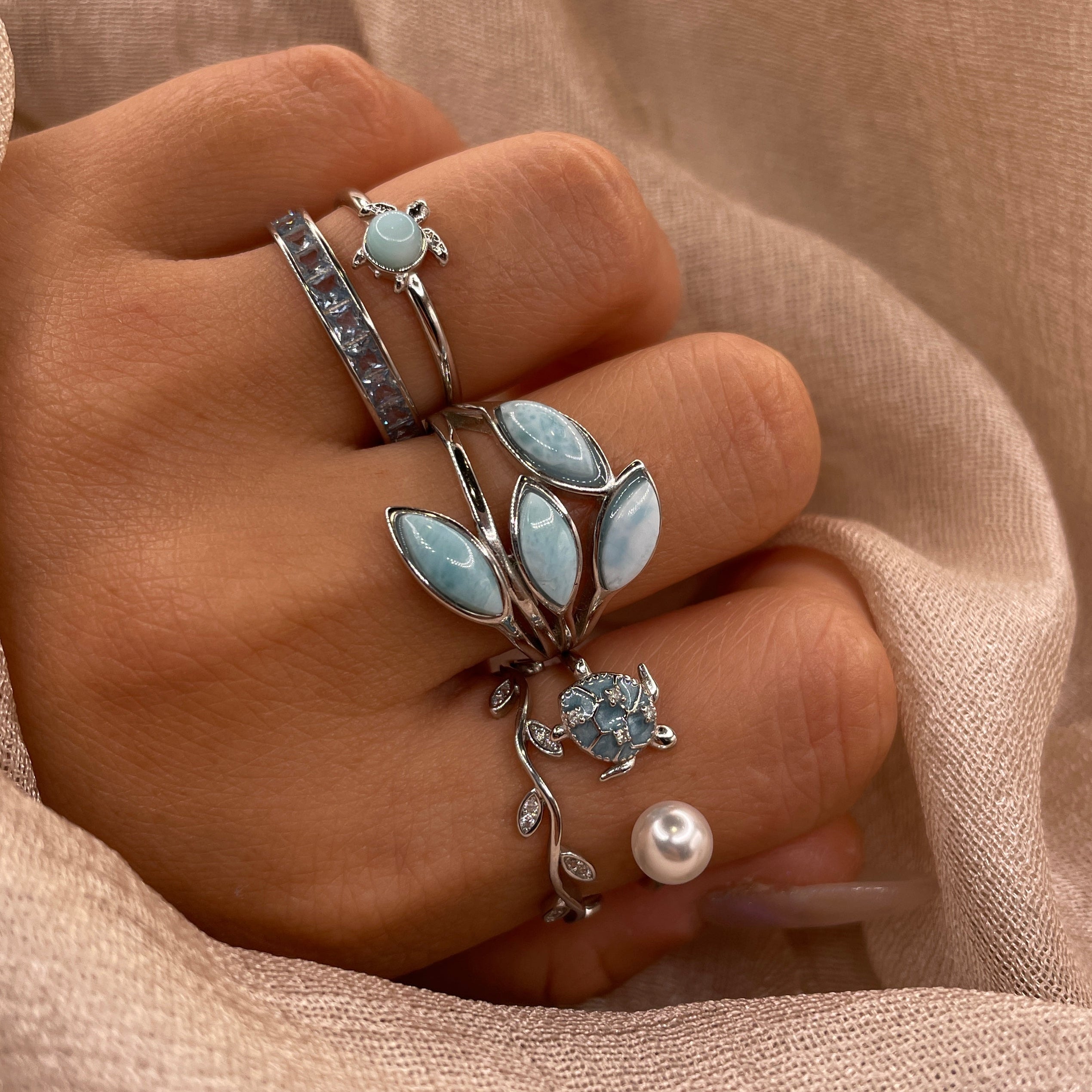 Blue Sea Turtle Open 925 Sterling Silver Ring | Ocean-Inspired Adjustable Ring
