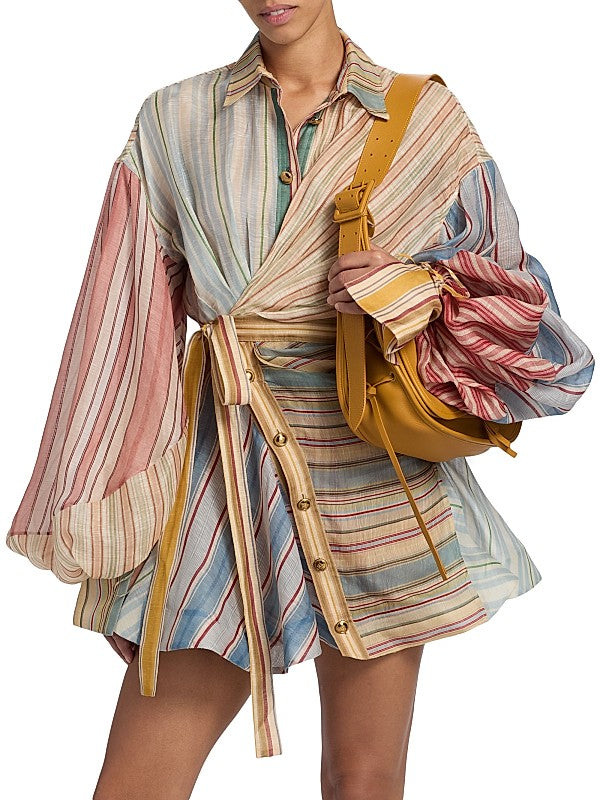 Shiloh Striped Linen Mini Dress - Multi Color