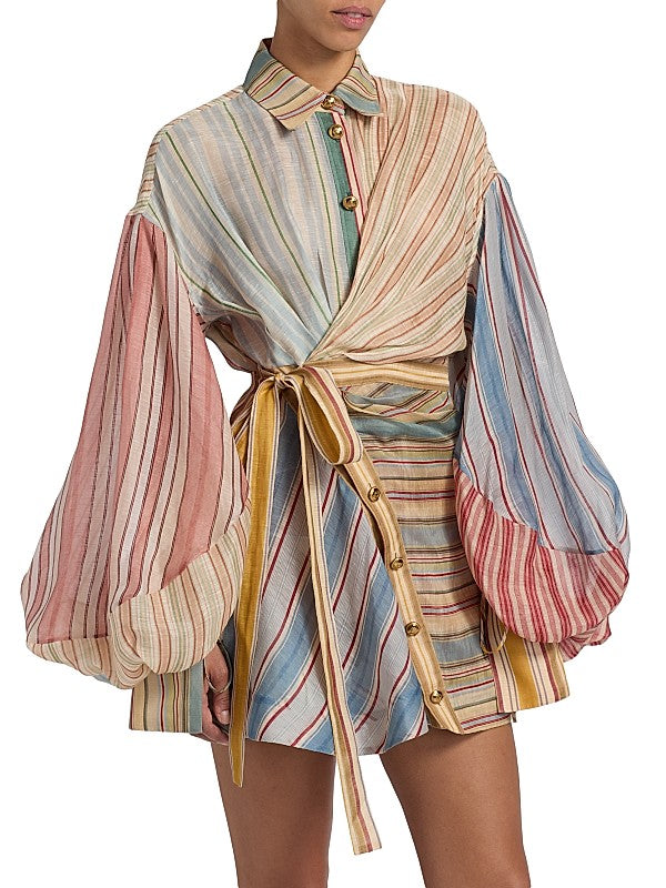 Shiloh Striped Linen Mini Dress - Multi Color