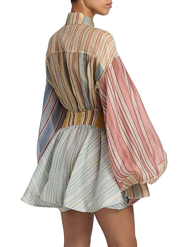 Shiloh Striped Linen Mini Dress - Multi Color