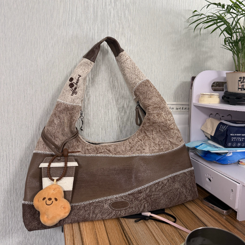 Creative Coffee Series Cowhide Stitching Shoulder Bag