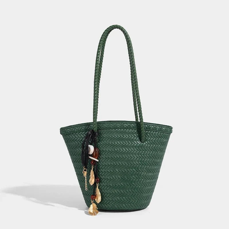 Meryl Woven Bucket Handbag with Pouch