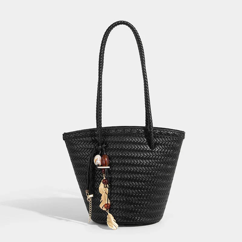 Meryl Woven Bucket Handbag with Pouch