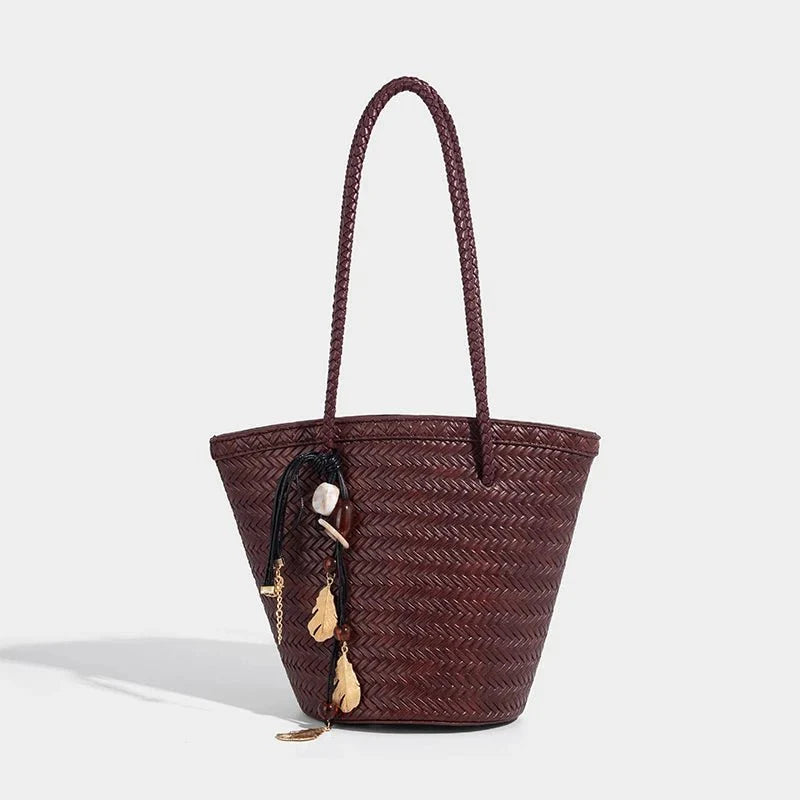 Meryl Woven Bucket Handbag with Pouch
