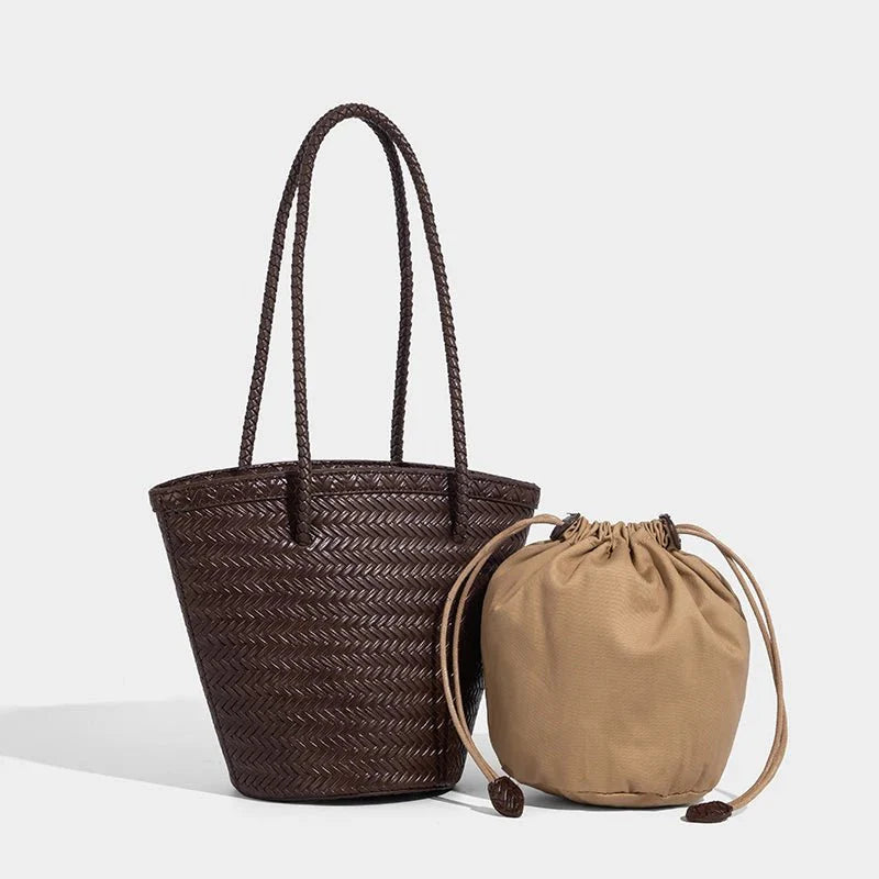 Meryl Woven Bucket Handbag with Pouch